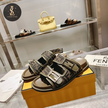 Fendi Feel Brown FF Fabric Slides 35-45