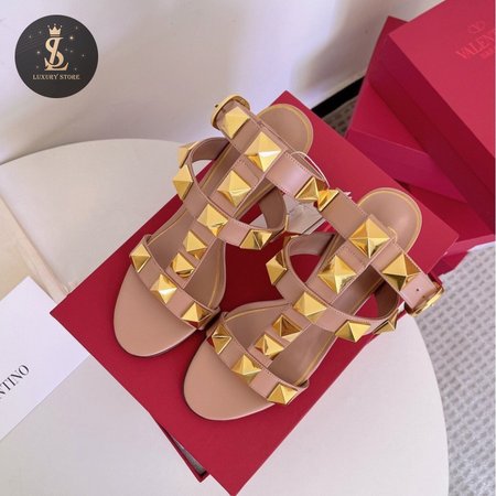 Valentino Roman Stud Calfskin Sandal 100mm Rose Cannelle 35-39