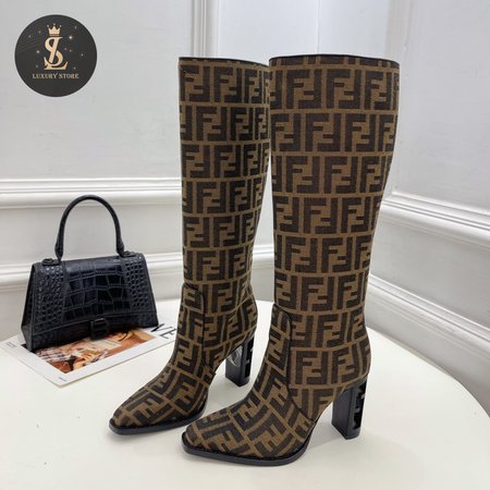 Fendi Cut High-Heeled FF Chenille Boots 35-39